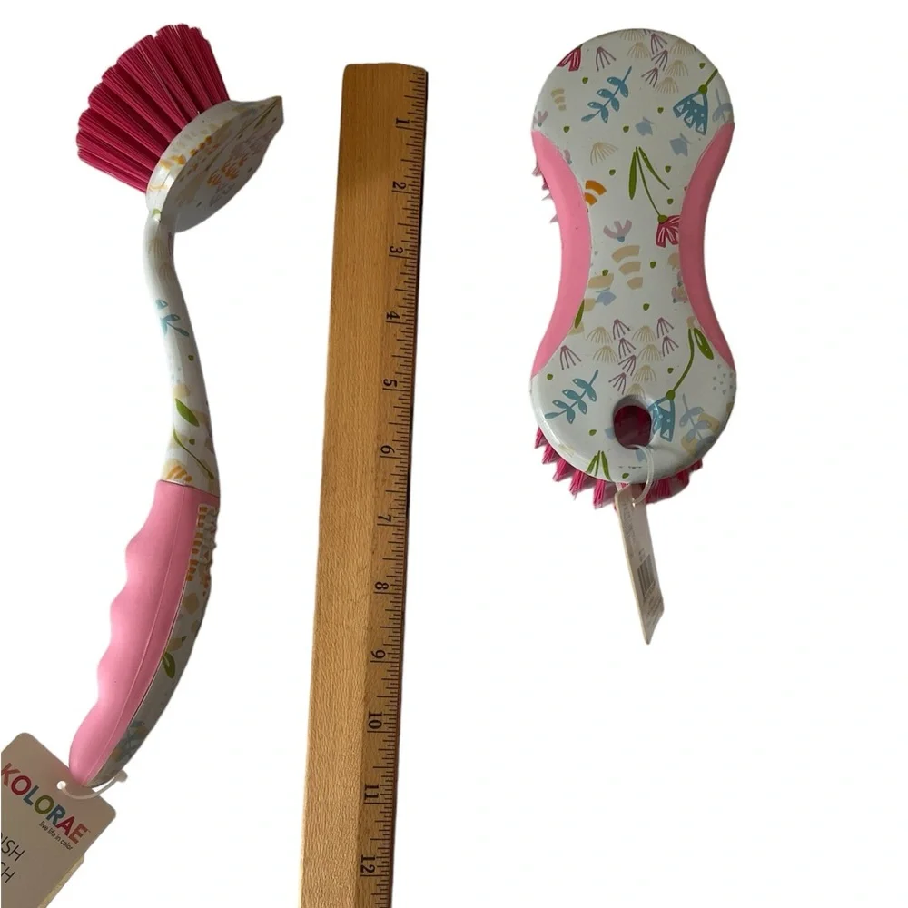 Pink Floral Dish Brush and Utility Brush with Hot Pink Bristles by Kolorae.  New
